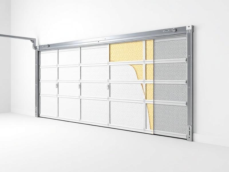 Cross-section of insulated garage door panel showing foam layers