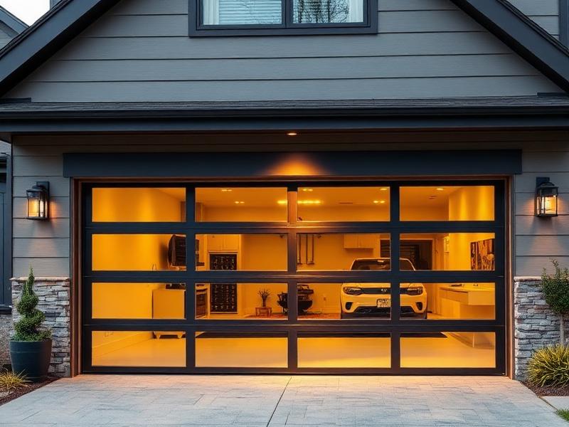 Modern garage door with safety sensors and pinch protection features
